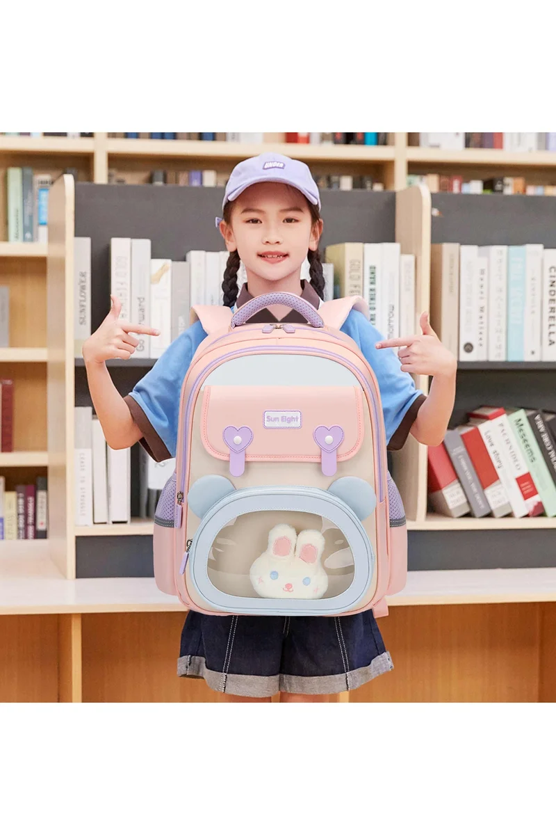 صن إيت SUN EIGHT Premium 15.5-inch Light Weight School Backpack Water Resistant Polyester Kid’s Daypack for Girls, SE22260, Pink